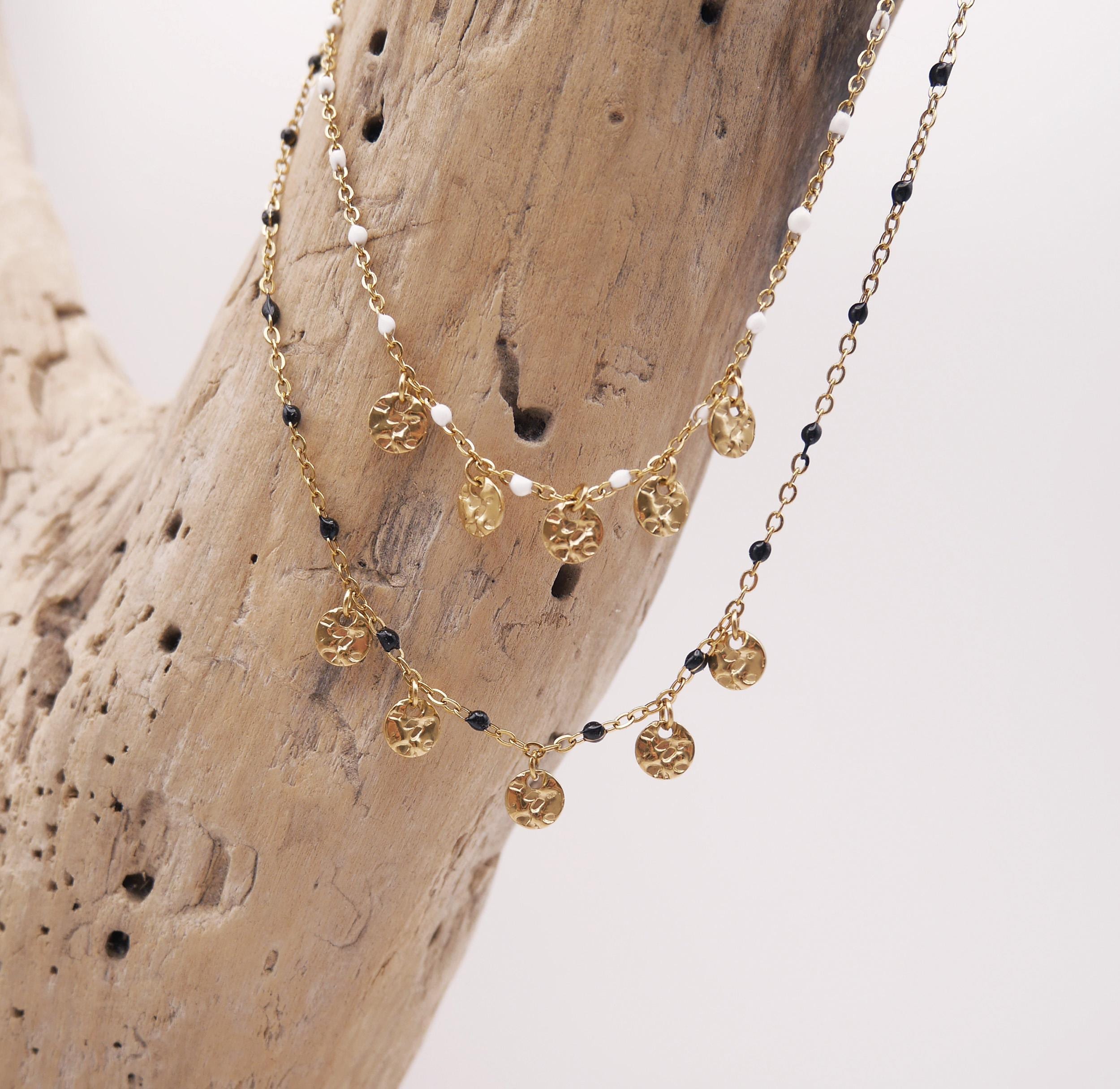 Collier Vintage En Perles De Bois Naturel Poli Avec Pampille Centrale - Modèle 440