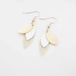 Ivory or white and gold leather leaf earrings. Leather leaf buckles. Bridal curls. Wedding curls. Women's gift BO361ivgold image 3