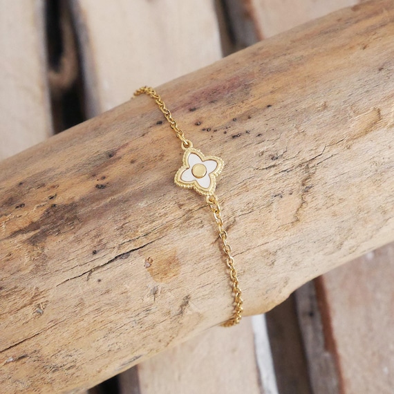 Bracciale da donna con ciondoli blu scuro in acciaio inossidabile con pendente a trifoglio con cristalli