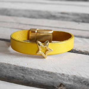 White, yellow, red, khaki or beige leather strap with openwork golden star passer (BR137) Christmas gift woman or girl