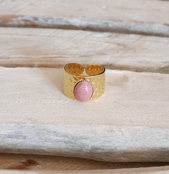 Anillo ajustable dorado con oro fino anillo ovalado de cornalina piedra lunar aventurina romdonita o roddocrosita. Anillo martillado Etsy Mexico