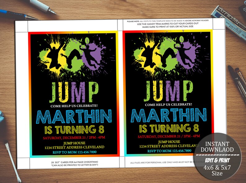INSTANT DOWNLOAD_Jump Invitation Jump Birthday Invitation | Etsy