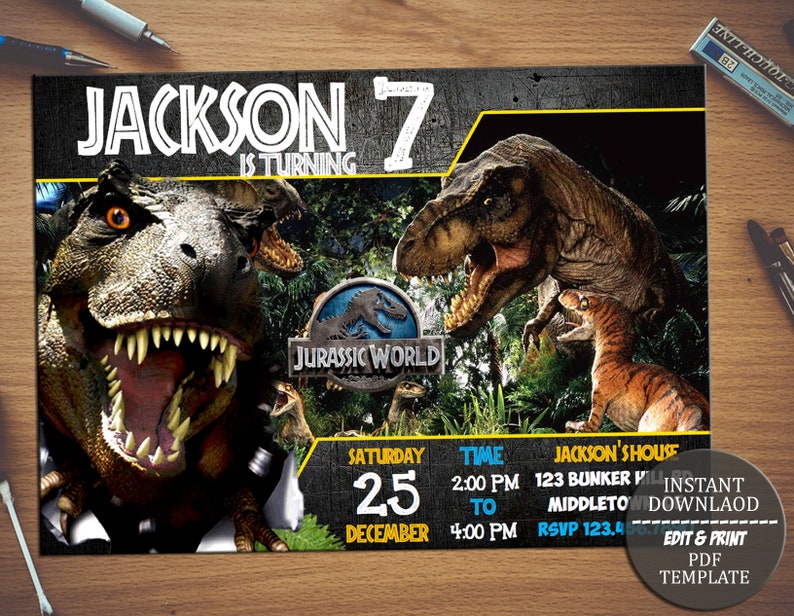 Jurassic World Birthday Invitation Jurassic Park Invitation Etsy