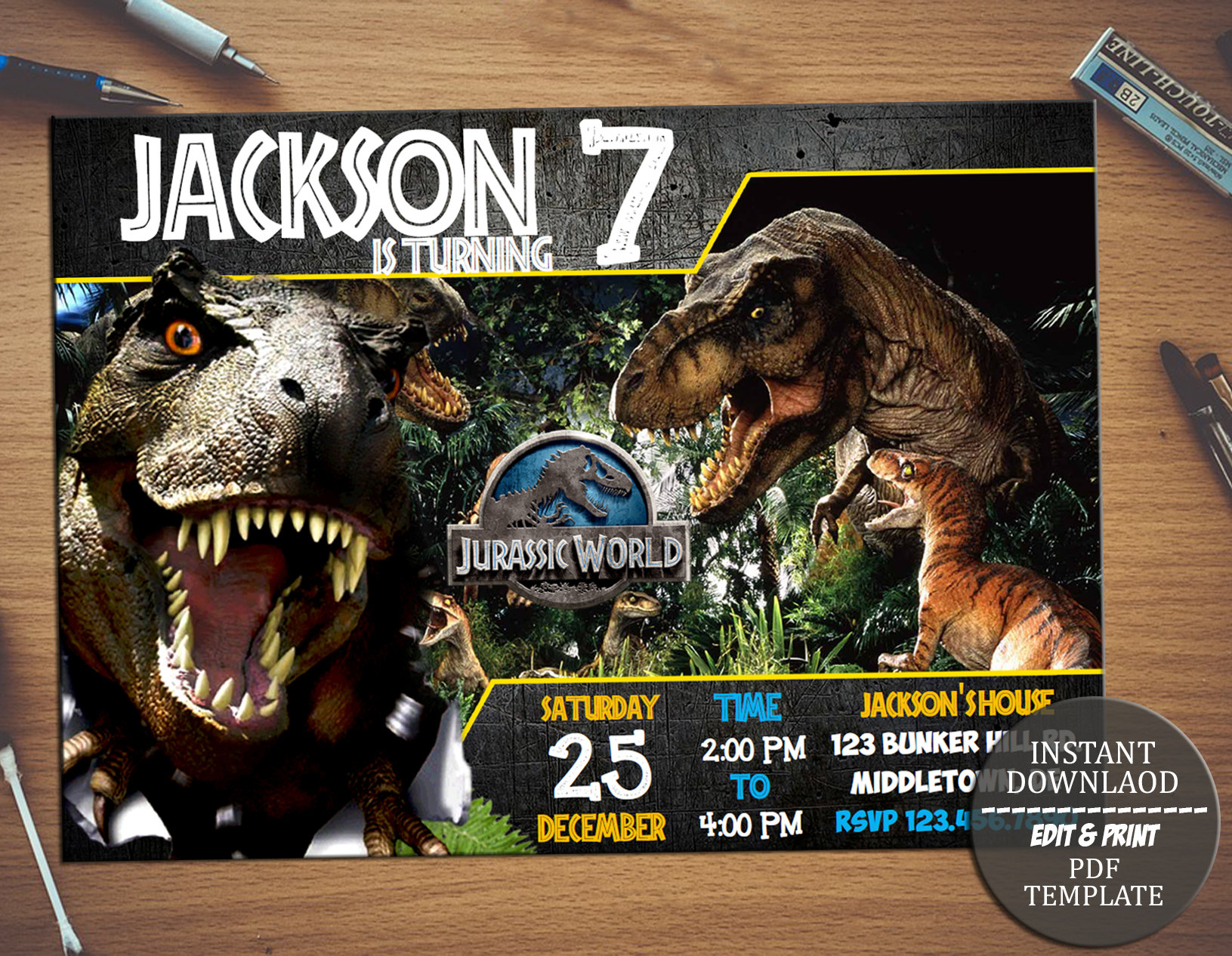 Jurassic World Birthday Invitation Jurassic Park Invitation Etsy