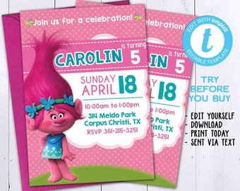 Trolls Invitation Download Etsy France