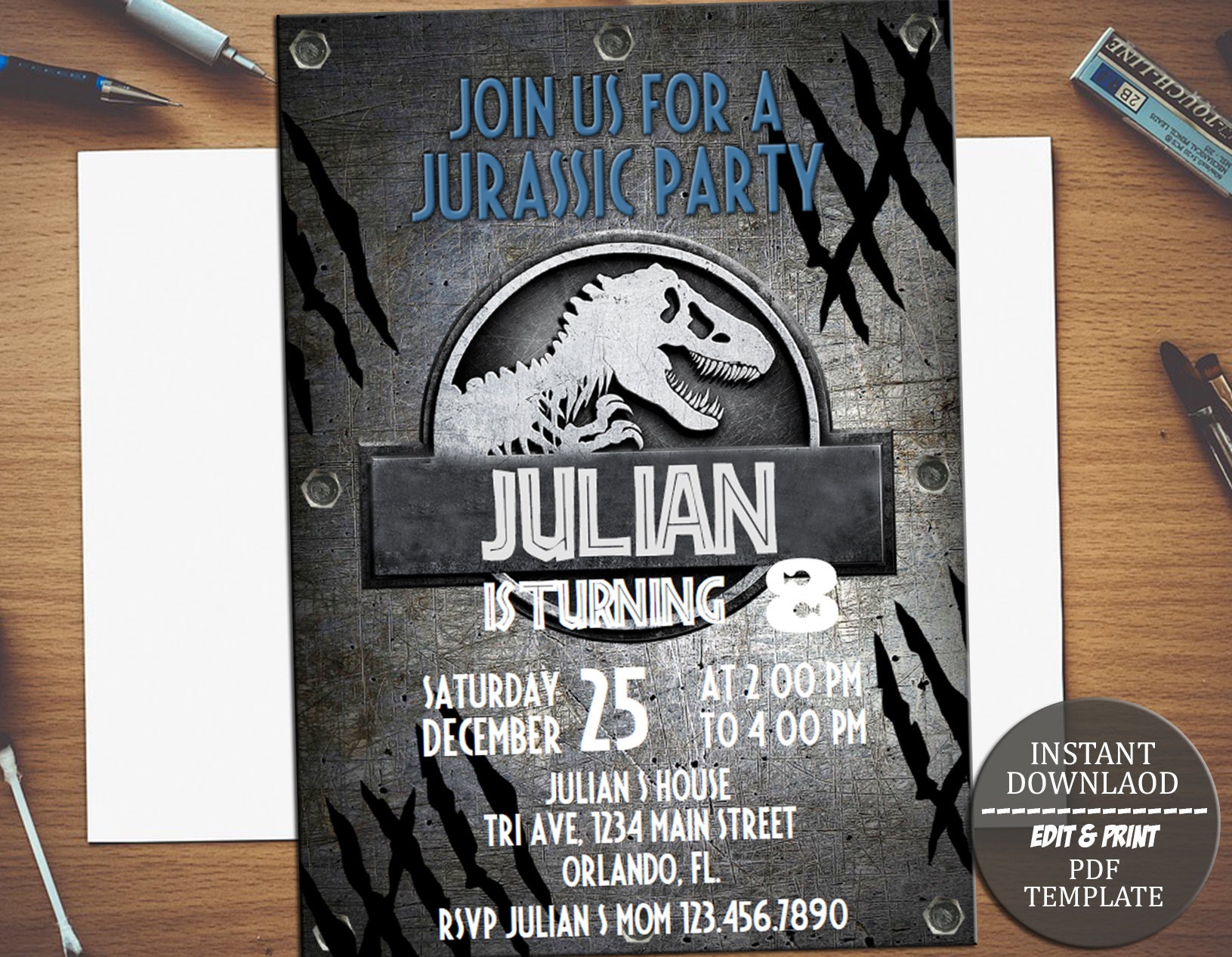 Jurassic World Birthday Invitation Jurassic Park Invitation Etsy
