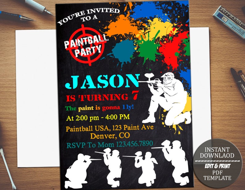 INSTANT DOWNLOAD_PAINTBALL INVITATION Paintball Invitations Etsy