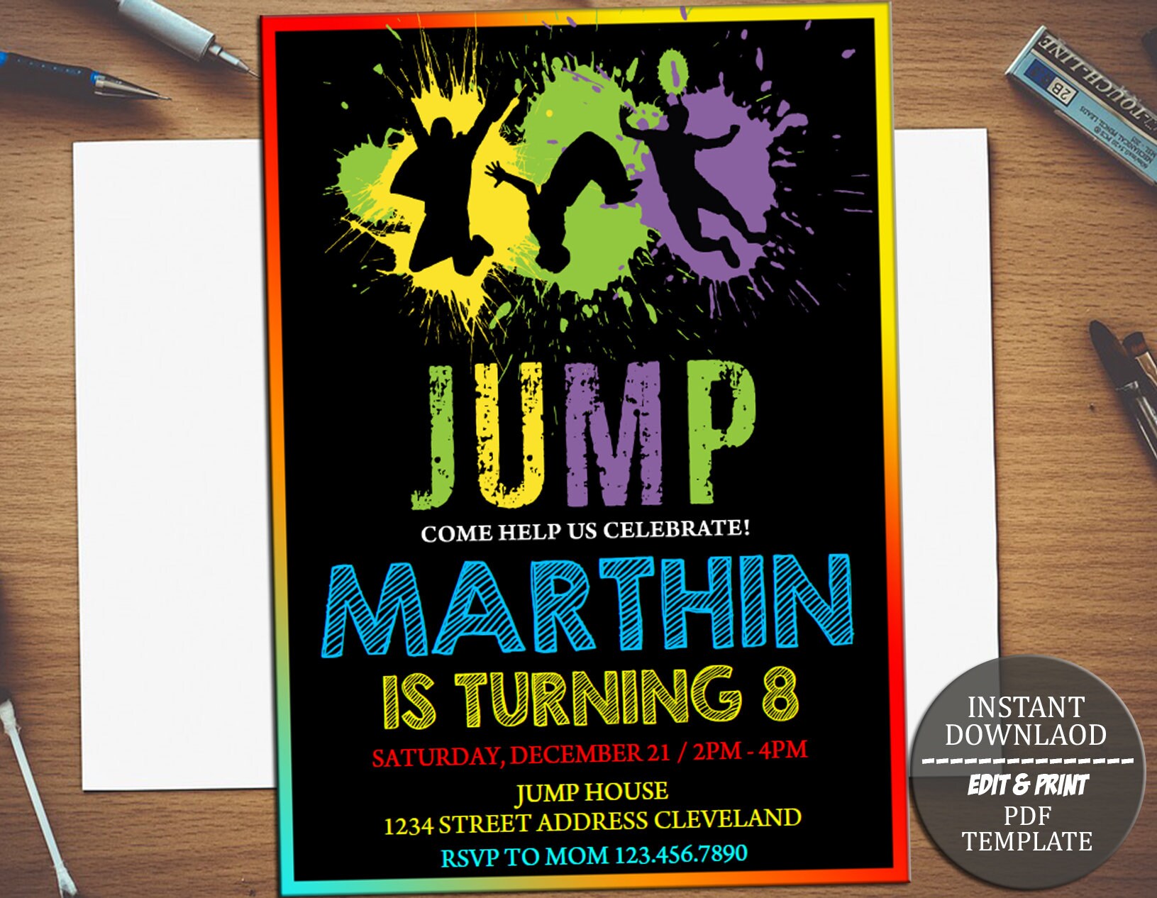 INSTANT DOWNLOAD_Jump Invitation Jump Birthday Invitation Etsy