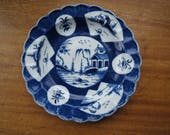 Worcester Porcelain Fan-Panelled Landscape Pattern Chinoiserie Plate or Shallow Dish First Period c1770-1780 Pseudo Chinese Marks