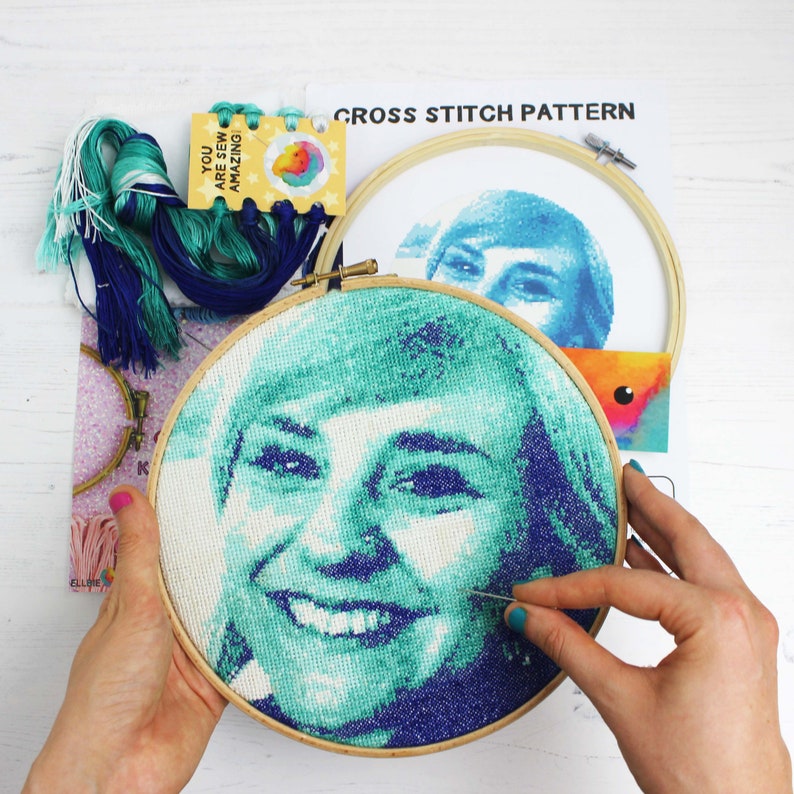 Teal Stitch a Selfie Cross Stitch Kit Personalised Craft Kit Etsy
