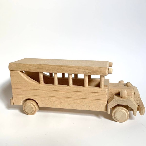 wooden bus toy, waldorf montessori toy, woden bus with working wheels, imaginative play DIY toy, eco toy for girl or boy, birthday gift