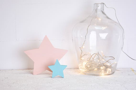 2 X Wooden Star Shape Aqua Blue And Pink Star Bedroom Nursery Shelf Decor Modern Geometric Minimalist Scandinavian Style Christmas Gift