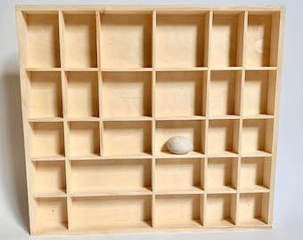 wooden display, 28 compartments spice rack, knick knack collection keepsake case, shelf, shadow box, organizer, children room ideas,