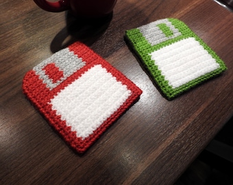 Floppy-disk coaster crochet pattern.