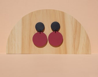 Blue and Maroon Leather Circle Dangle Earrings