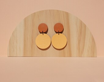 Tan and Peach Leather Circle Dangle Earrings