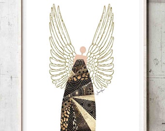 Art Deco Angel, Spiritual wall art, Gold living room decor (Digital Download)