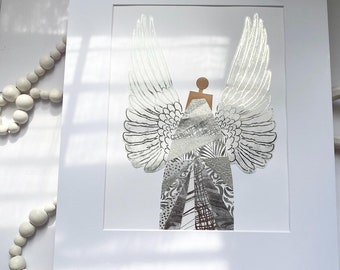 African American Angel Wall Art – Black Guardian Angel Painting, Spiritual Home Decor