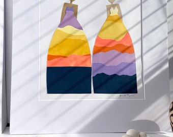 Sunset Landscape Wall Art, Minimalist Color Block Art, Modern Abstract Decor, Preppy Home Wall Art