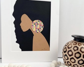 African American art original, Indie room decor, Feminine wall art, apartment decor, minimalist artwork, Gold artwork,  Trendy wall art