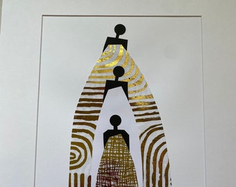 Gold 16x20 Original Artwork, Generations, Standing on the Shoulders of our Ancestors, Black art, Paper art, Woman, African American Artist