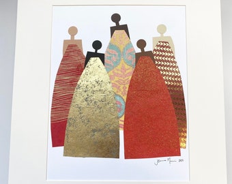 Gold, Global Women 16x20 Original Artwork, minimalist artwork, Trendy wall art, Metallic, Multi racial, Femist art, Paper art, Diversity