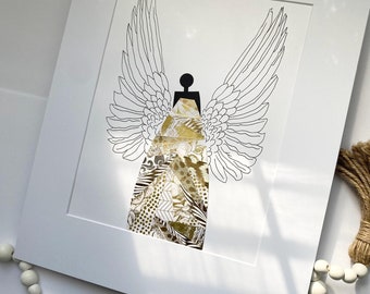Black Angel Wall Art – African American Guardian Angel Painting, Spiritual Home Decor