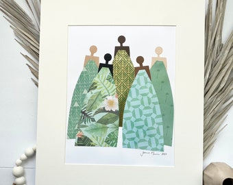 Emerald Green Wall Art – Global Women Painting, Feminist African American Artwork, Modern Apartment Decor