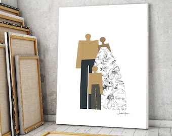 African American Art, Family of 3, Printable art, Gift for Wife, Gift for Husband, Valentines day gift, Black art, Paper Wedding Gift