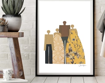 Family Portrait, Gift for wife, Gift for husband, Family of 4, Fathers day Gif, African American art, wedding gift, Black owned shops