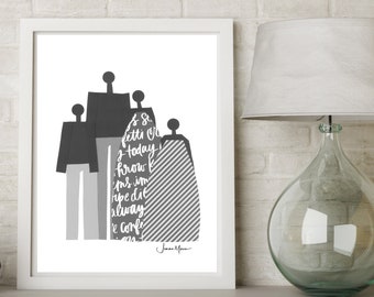 Mother's Day Gift, Printable African Art, Family of 4, Minimalist Art, Ethnic Art, Apartment Decor, People art, Inclusion, People of Color