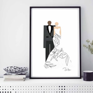 Interrassisches Hochzeitspaar, Geschenk für Ehemann am Hochzeitstag, afroamerikanische Kunst, Wohnungsdekor, Last-Minute-Geschenk, Hochzeitsgeschenk aus Papier