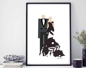 10 year anniversary gift for husband, Faceless portrait, couples portrait, Preppy room décor, Wedding Portrait, Paper wedding gift