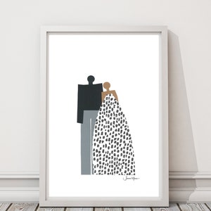 10th anniversary gift for wife, Apartment décor, Minimalist Couple portrait, Diversity art, Inclusion art, African American Art image 2