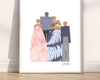 10 year anniversary gift for husband, Family Portrait, Valentines Gift, Faceless Portriat, African American Art, minimalist portrait