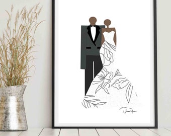 1st anniversary gift for wife, Couples Portrait, Last Minute Gift, African American Art, Sentimental gift, Paper wedding gift