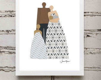 Biracial Family Portrait, Girl Dad art, Wedding gift, Black owned shops, Gift for Mom, Gift for Dad, Family of 4, African American