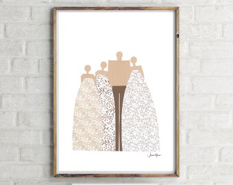 Printable Mother's Day Gift, Minimalist family, Family of 4, Girl Dad, Gift for Mom, Gift for Dad, Family Portrait, Apartment decor