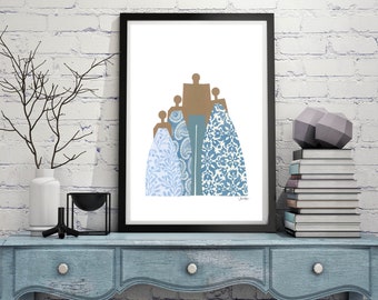 Family Portrait, Girl Dad art, Wedding gift, Black owned shops, Gift for Mom, Gift for Dad, Family of 4, African American