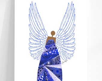 Navy Blue Angel Art Print, Modern Christian Wall Decor (Digital Download)