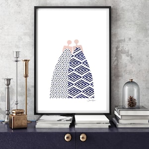 Minimalist Best Friend Art Print, Couples Portrait (Digital Download)