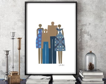 African American Art, Sentimental Gift,  Custom Family Portrait, People Art, Printable, Diverse Art, Inclusive Art, Living Room Art