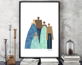 family portrait, minimalist people, gift for mom, gift for dad, apartment decor, lake house decor, Black Woman Owned Business