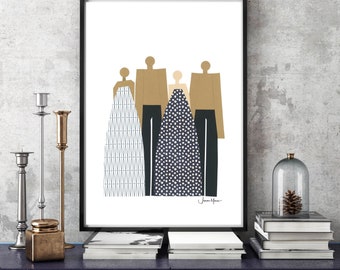 Gift for Mom, Printable Family Portrait, African American Family Portrait, Digital Download, Print yourself, Gift for husband, Minimalist