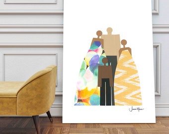Gift for Dad, Gift for Mom, Interracial, Interracial Family, Black owned shops, printable art, minimalist people art, Family portrait