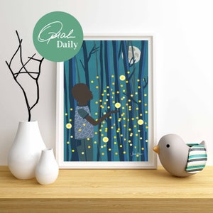 Black Boy Joy, Fireflies, Nursery art, Baby Shower Gift,  Last Minute Gift, New Baby Gift, Melanin, African American Child, Daycare Art