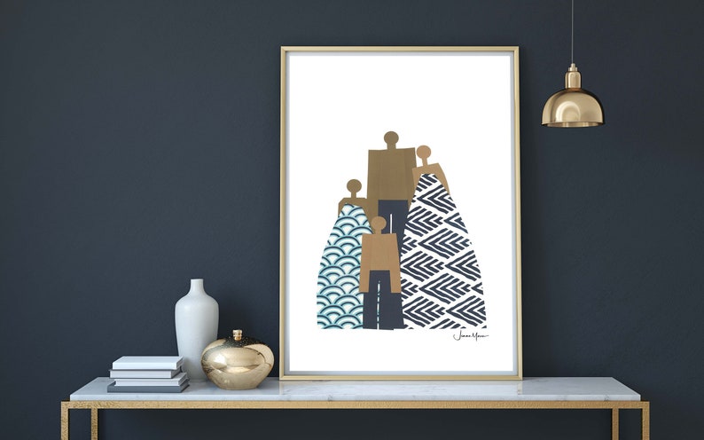 Gift for Mom, Gift for Dad, African American Family, People Art, Printable, Diverse Art, Inclusive Art, Living Room Art, Minimalist Art image 4