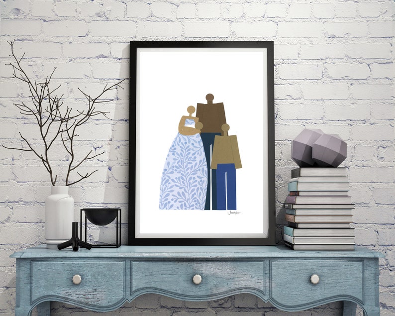 African American Family Portrait, New born art, Minimalist Portrait, Family art, People of color, Print myself, Art Print yourself image 2