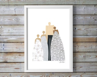Husband Gift, Minimalist family, Family of 4, Girl Dad, Gift for Mom, Gift for Dad, Family Portrait, Custom Family Portrait, Apartment décor