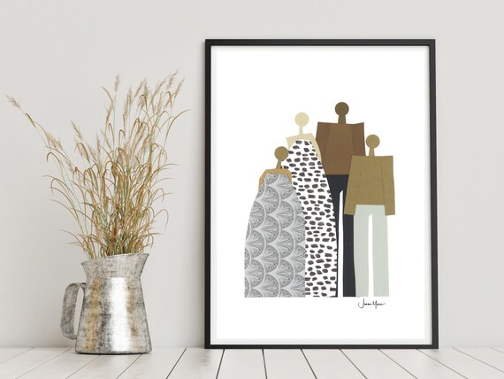 Printable Family Portrait Minimalist people Biracial Family | Etsy